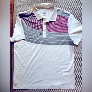Boy’s Golf- Puma White, Pink, & Gray Polo Shirt with Geometric Design